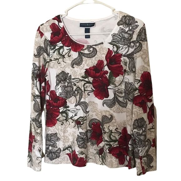 Karen Scott Tops - Karen Scott Floral Print Long Sleeve Top